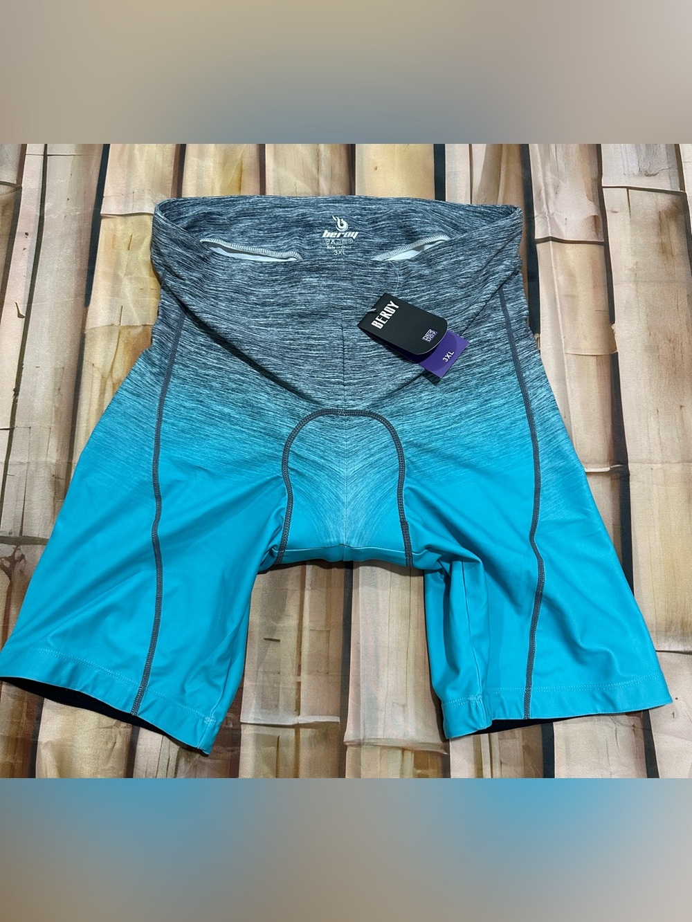 BEROY 3XL Padded Cycling Shorts Men’s blue gray gradient bike compression shorts